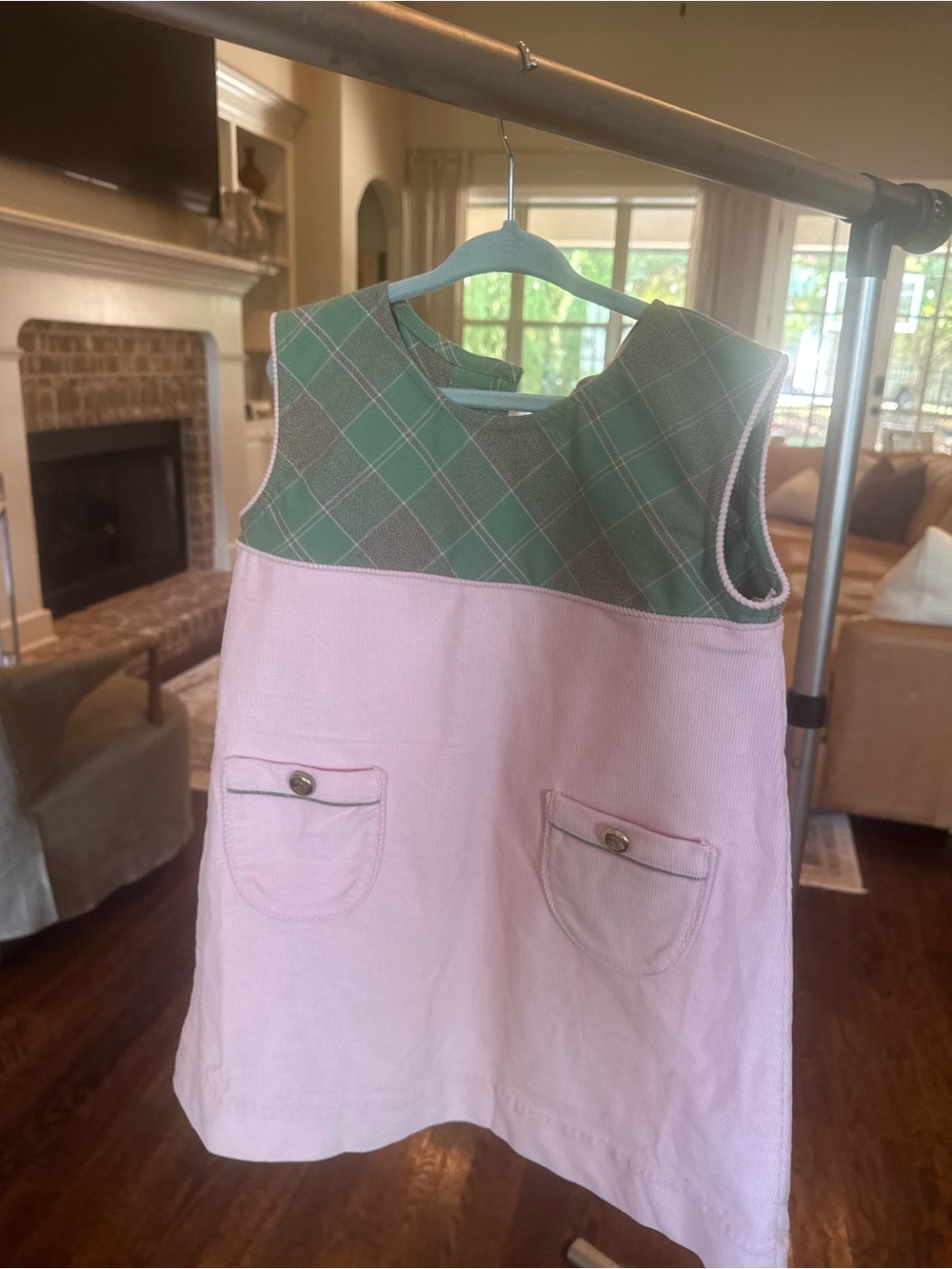 The Beaufort Bonnet Company Pink Dress with Green Argyle Yoke